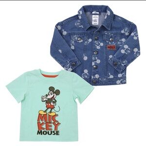 Disney MICKEY MOUSE 2 Piece Denim Jacket & Green T-Shirt BNWTS
